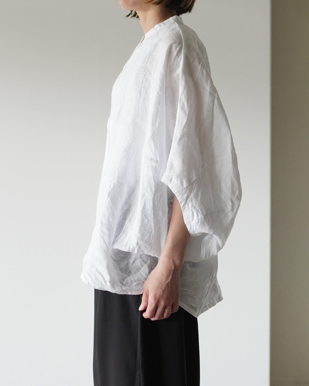 mizuiro ind ミズイロインド linen stand collar cocoon リネンスタンドカラーコクーンシャツ | Crouka(クローカ)