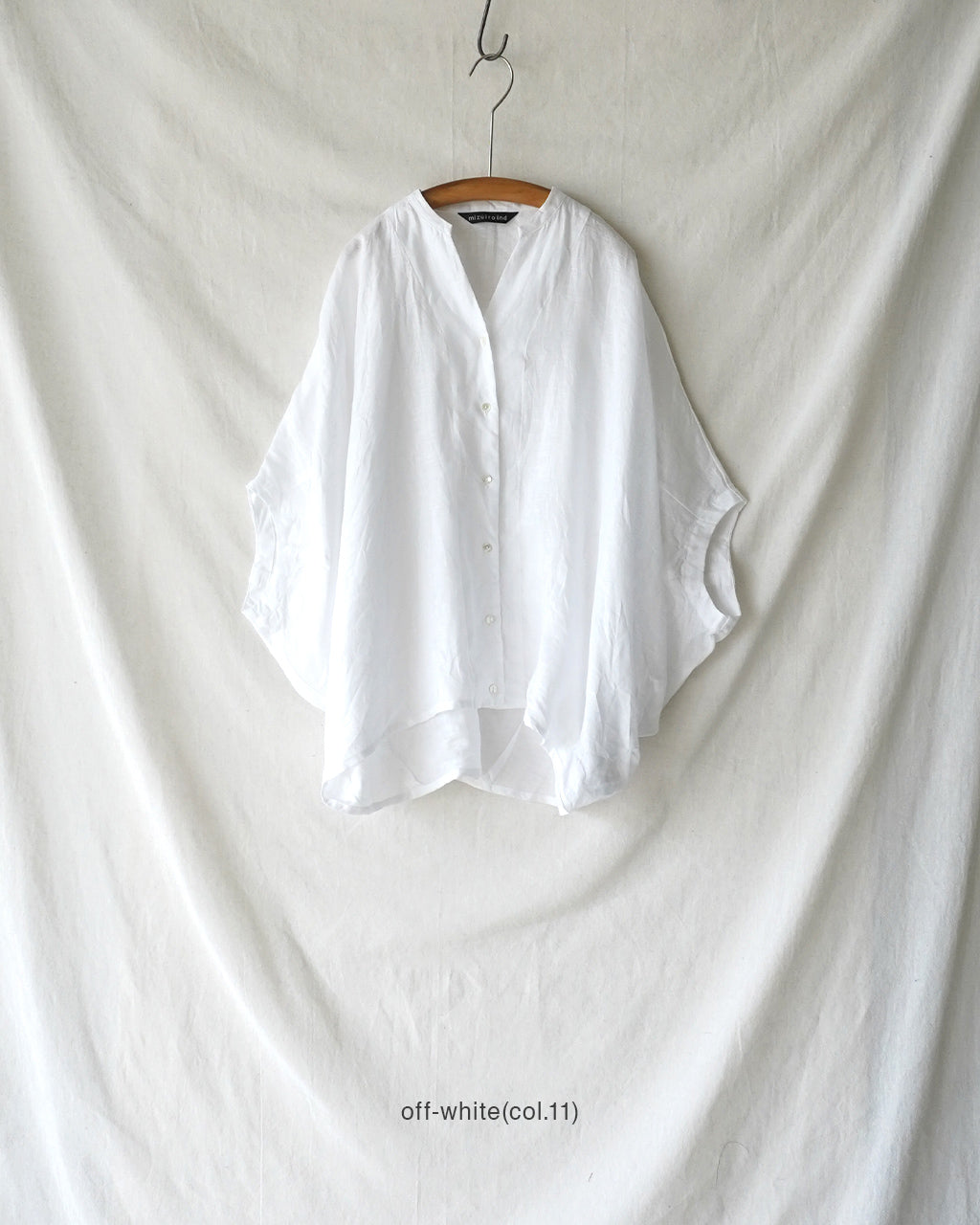 mizuiro ind ミズイロインド linen stand collar cocoon リネンスタンドカラーコクーンシャツ | Crouka(クローカ)