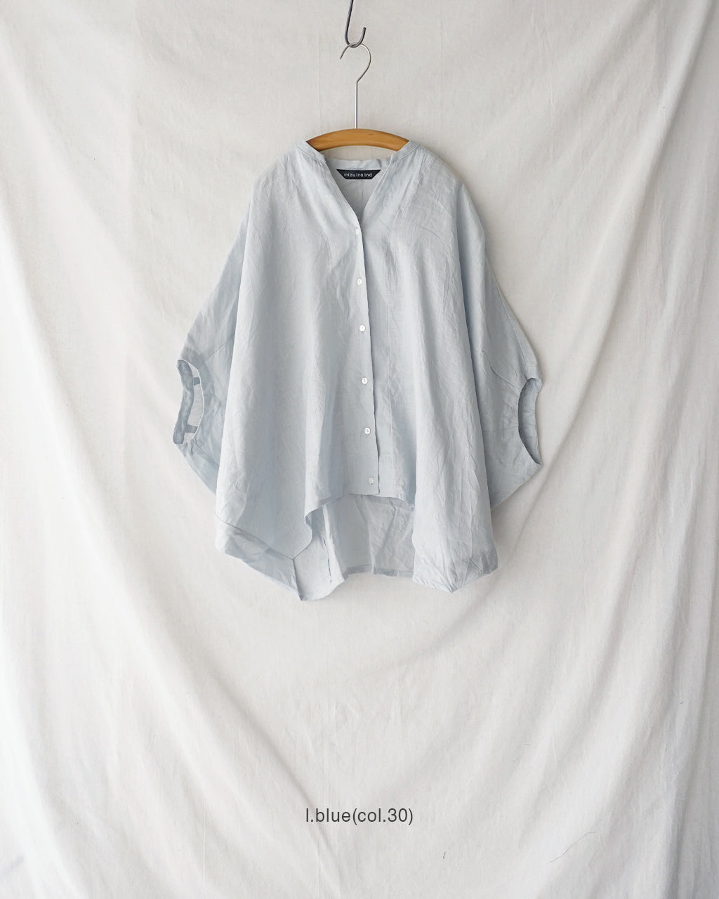 mizuiro ind ミズイロインド linen stand collar cocoon リネンスタンドカラーコクーンシャツ | Crouka(クローカ)