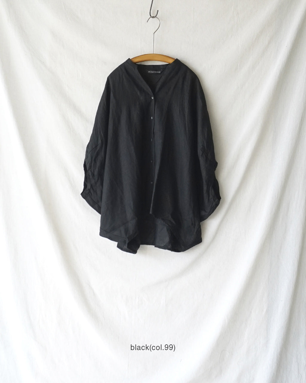 mizuiro ind ミズイロインド linen stand collar cocoon リネンスタンドカラーコクーンシャツ | Crouka(クローカ)