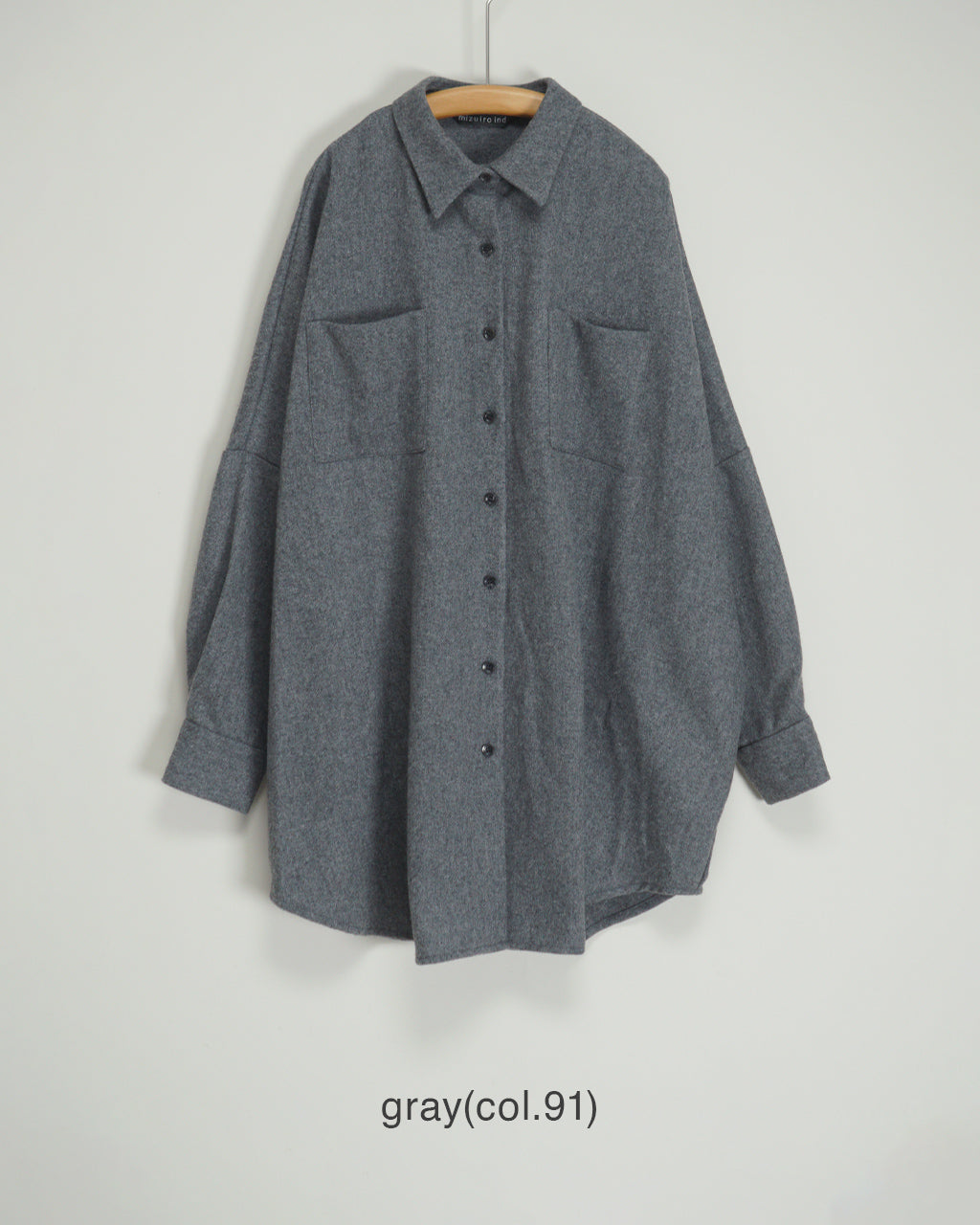 mizuiro ind コットン長袖シャツ グレー mizuiro ind ミズイロインド wool wide shirt with pockets ポケット