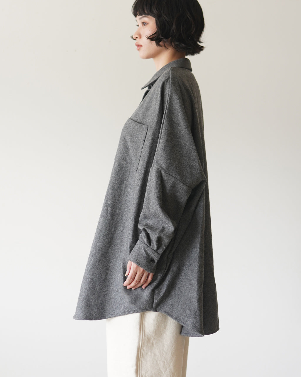 mizuiro ind ミズイロインド wool wide shirt with pockets ポケット