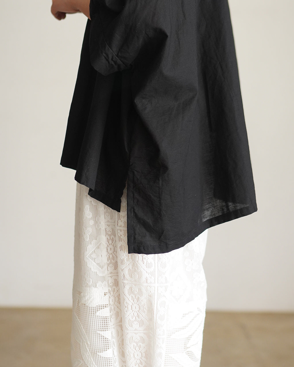 mizuiro ind ミズイロインド cotton linen stand collar wide shirt