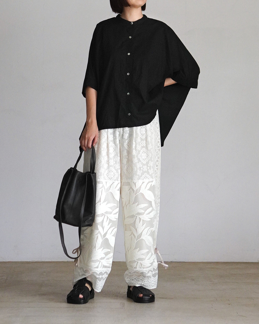 mizuiro ind ミズイロインド cotton linen stand collar wide shirt