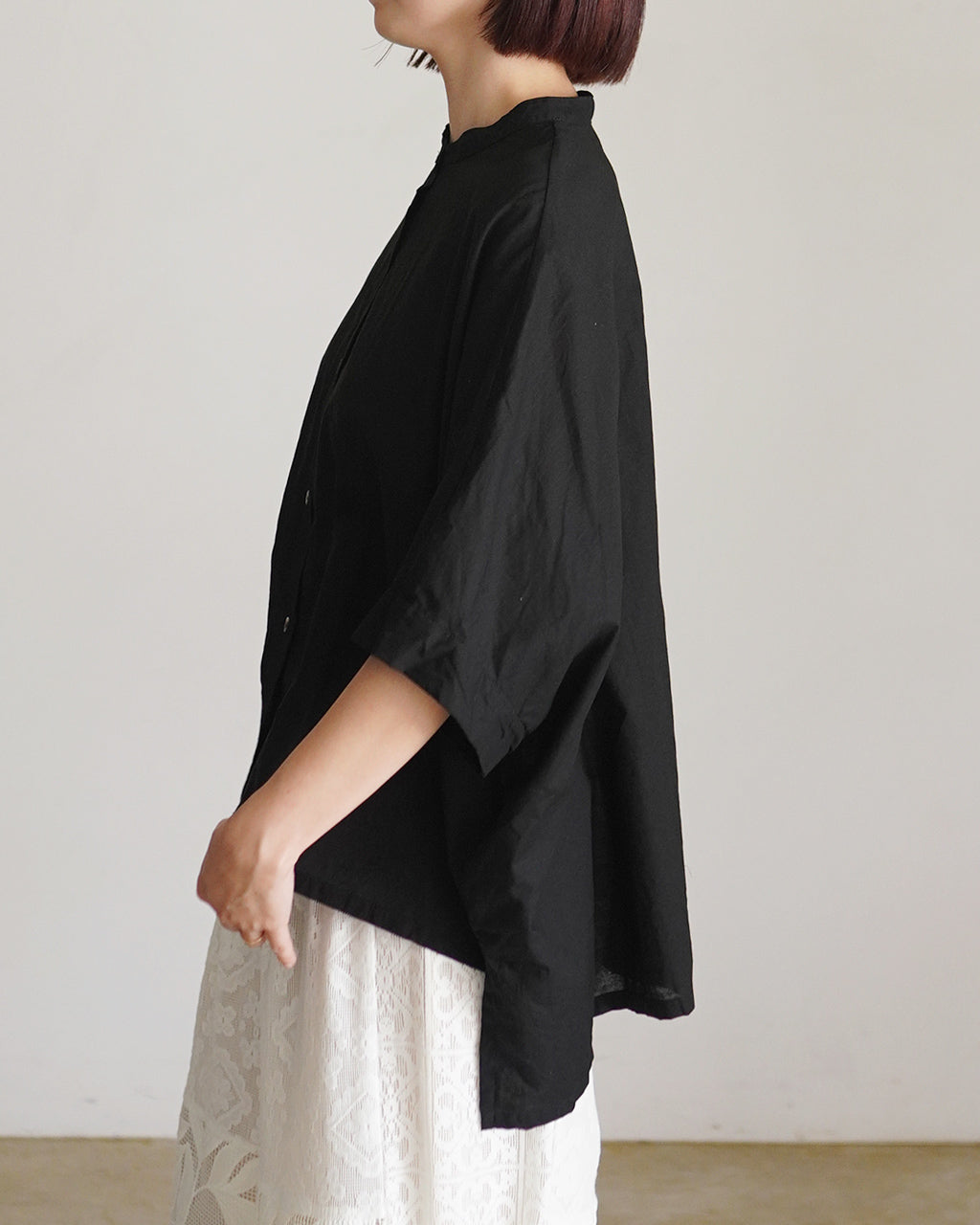 mizuiro ind ミズイロインド cotton linen stand collar wide shirt