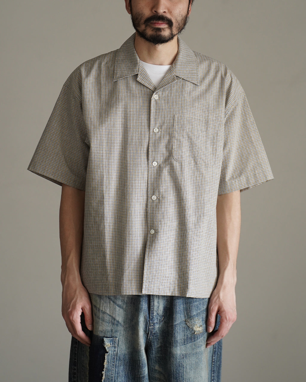 GR7 MIXED POPLIN CHECK S/S OPEN-COLLAR SHIRT M72-781