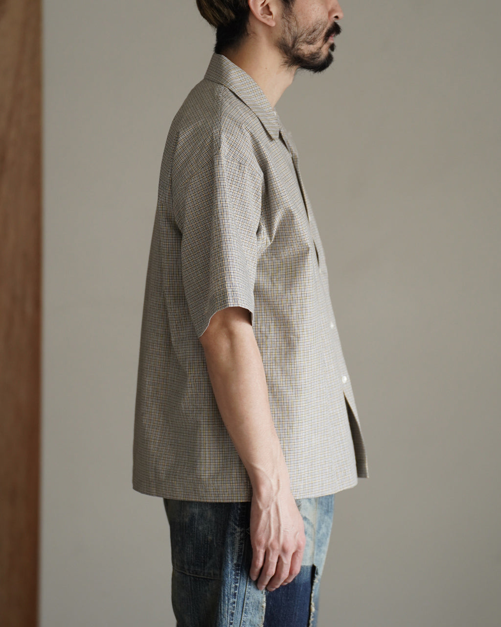 GR7 MIXED POPLIN CHECK S/S OPEN-COLLAR SHIRT M72-781