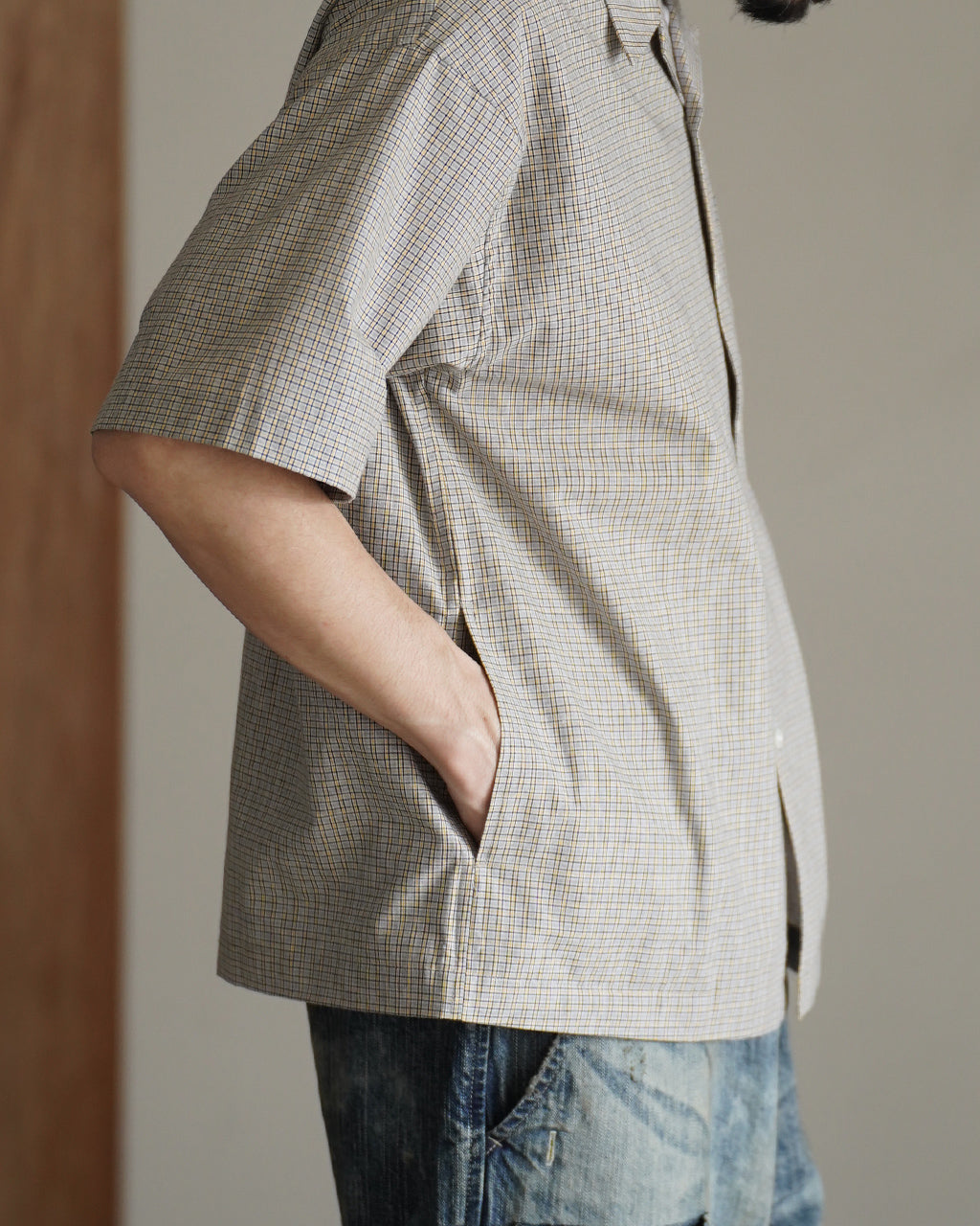 GR7 MIXED POPLIN CHECK S/S OPEN-COLLAR SHIRT M72-781