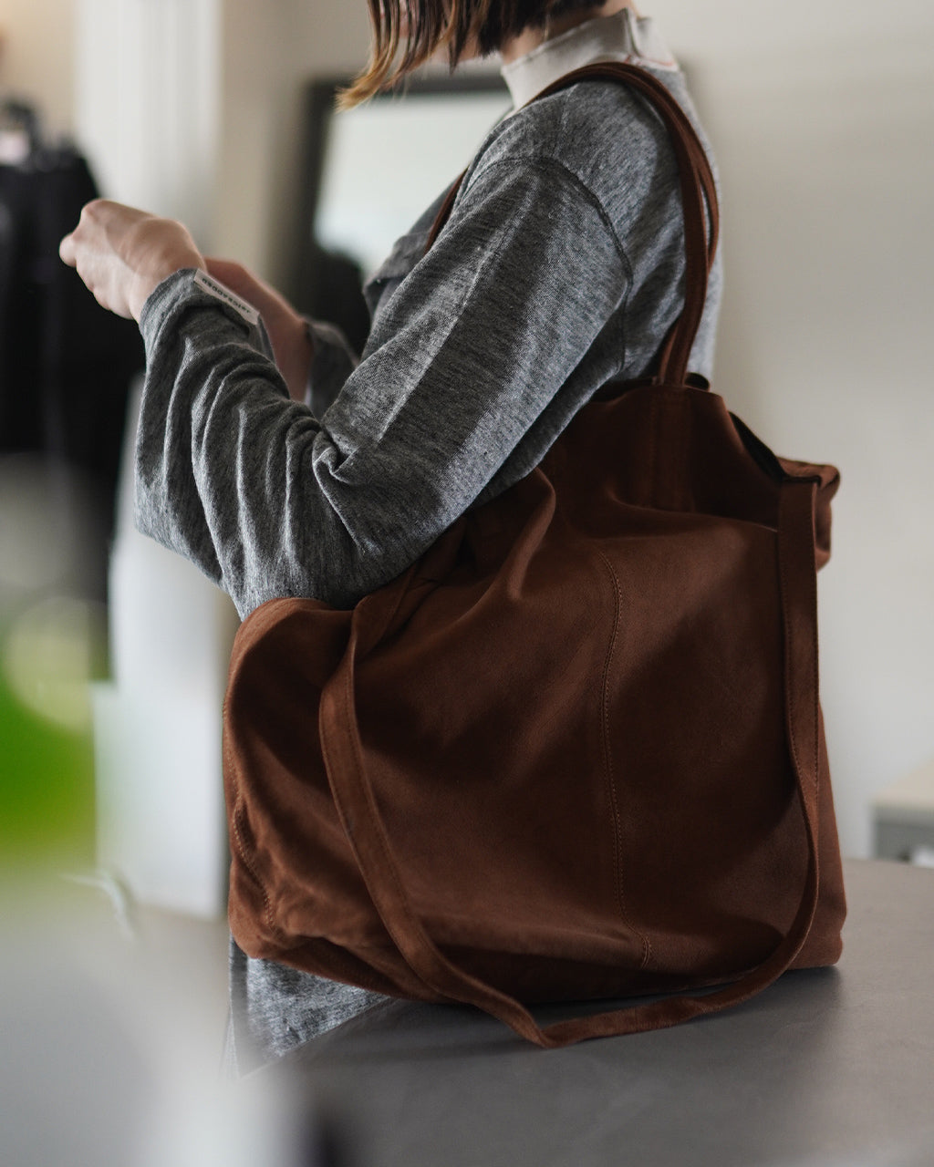 Morphee モルフェ 3WAY LARGE TOTE（L size）OIL SUEDE BROWN ユニ