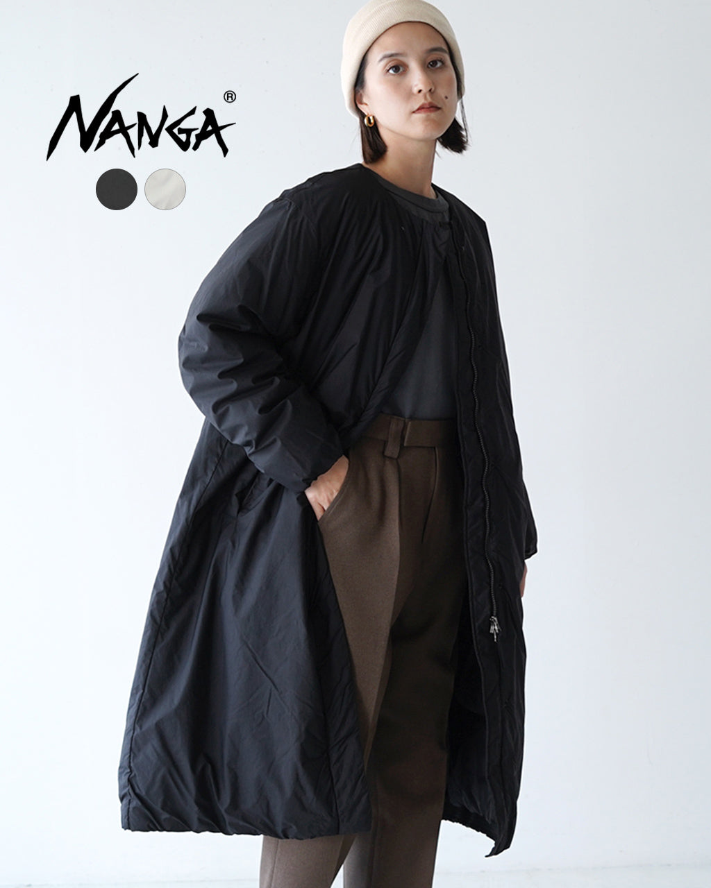 NANGA ナンガ ノーカラー ダウンコート NO COLLAR DOWN COAT ロングコート アウター 軽量 ND2442-1C600-B 1204【送料無料】