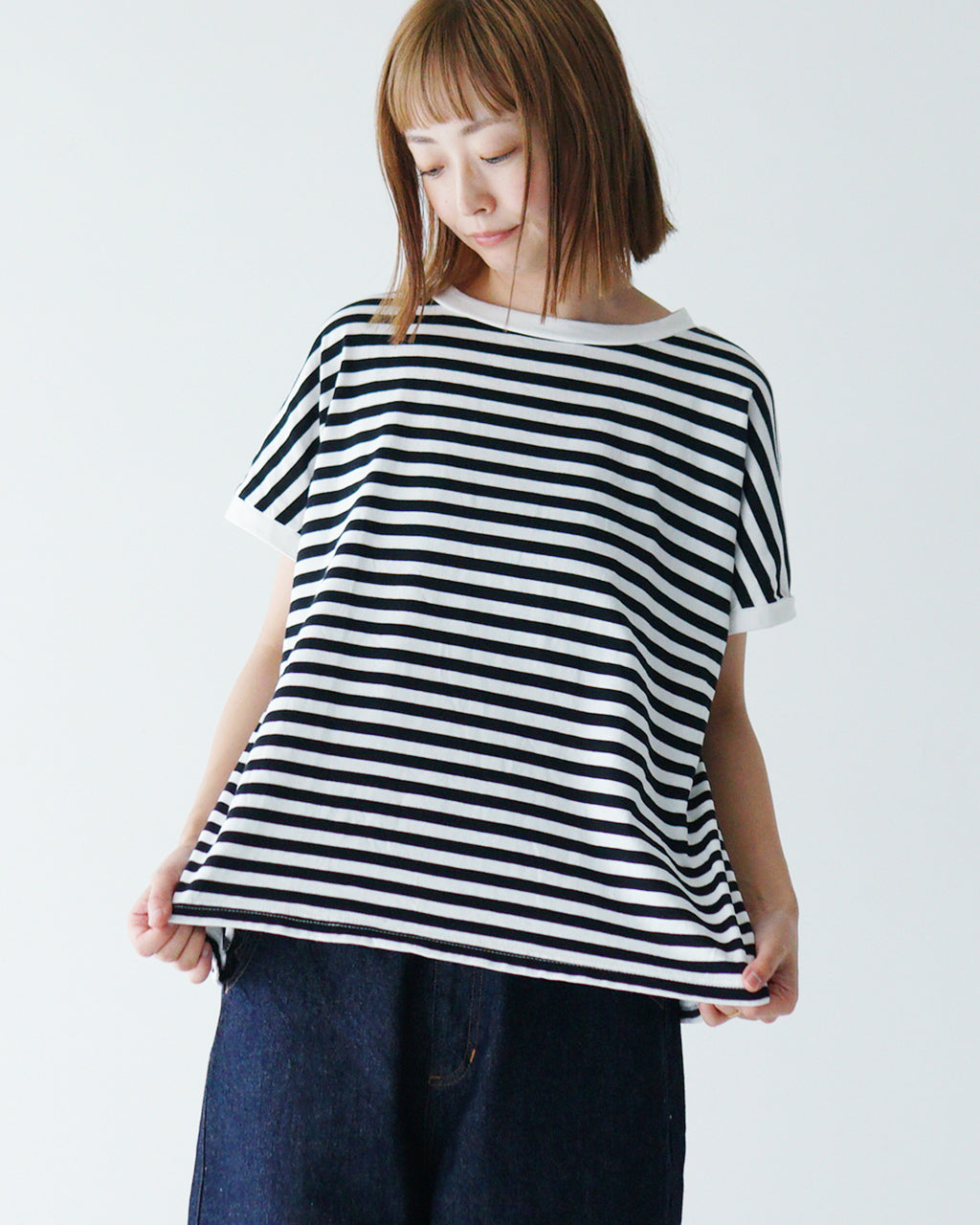 NARU ナル フレンチスリーブTシャツ ボーダー 綿100 40/2天竺BD 649036【クーポン対象外】