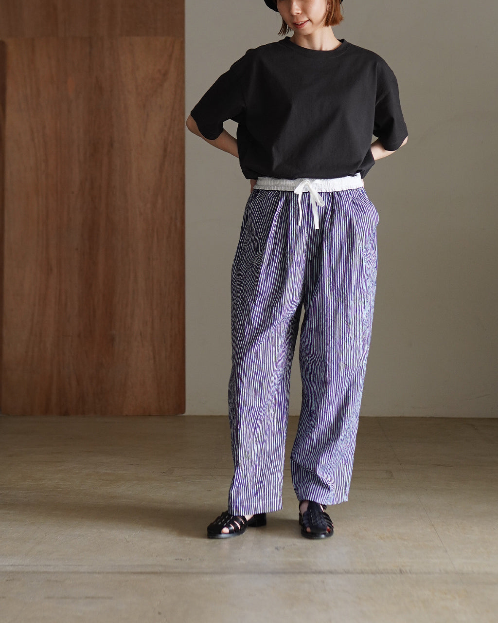 2 TUCK WIDE PANTS STRIPE HAKU-CC