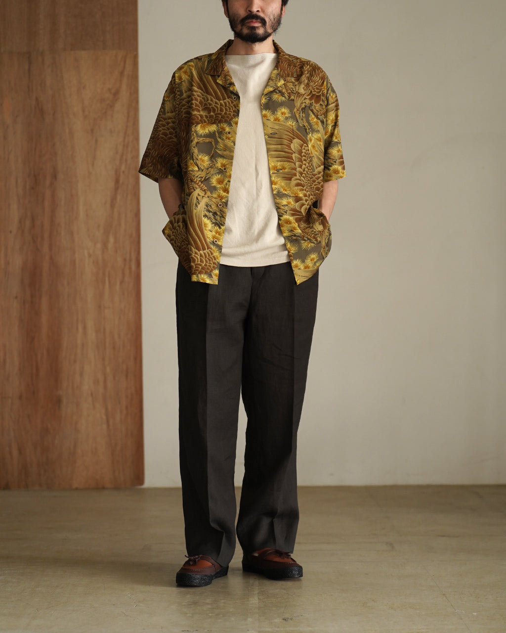 Nigel Cabourn ナイジェル・ケーボン ALOHA SHIRT EAGLE アロハシャツイーグル 鷲 ワシ 鳥 松 | Crouka(クローカ)