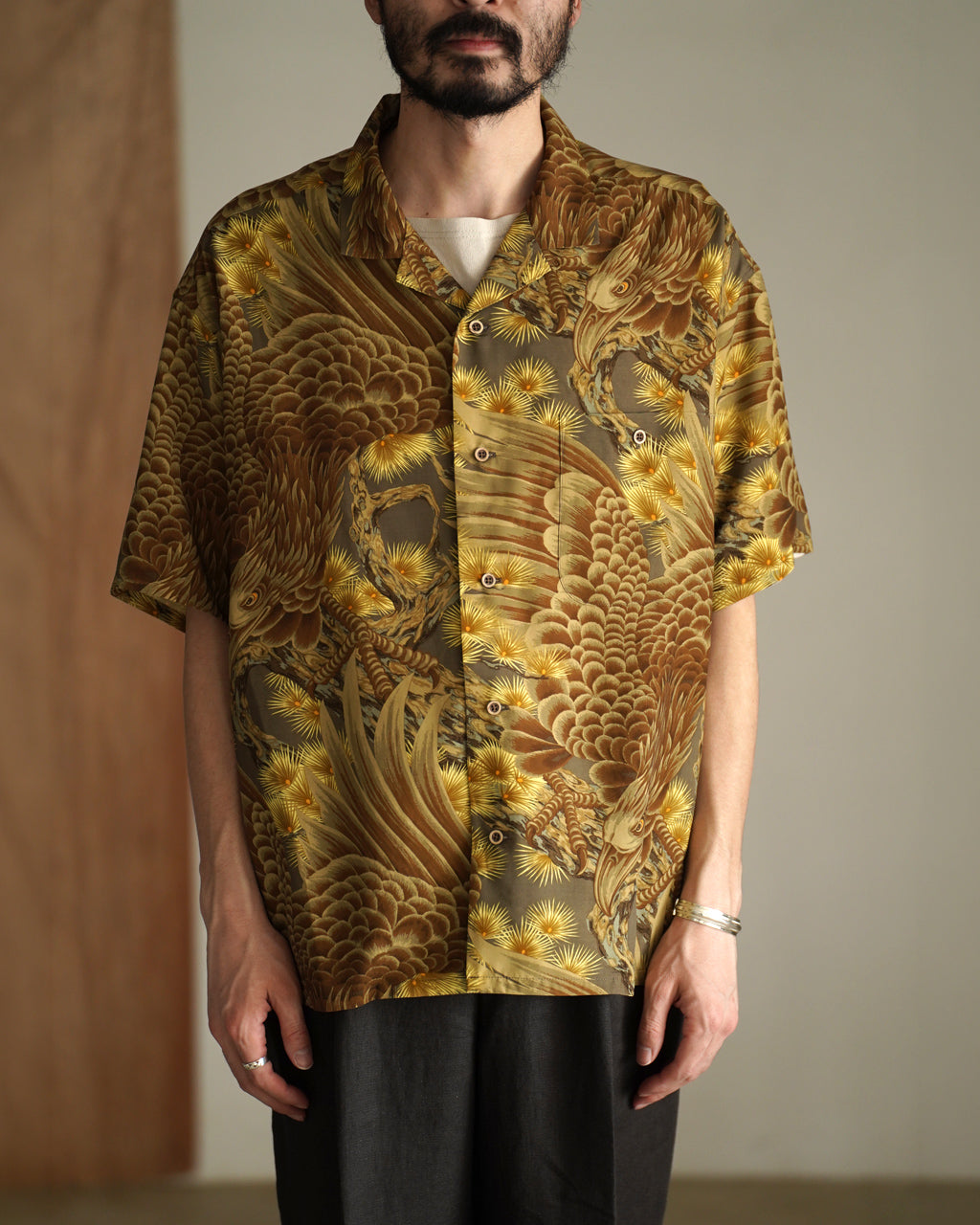 Nigel Cabourn ナイジェル・ケーボン ALOHA SHIRT EAGLE アロハシャツイーグル 鷲 ワシ 鳥 松 | Crouka(クローカ)