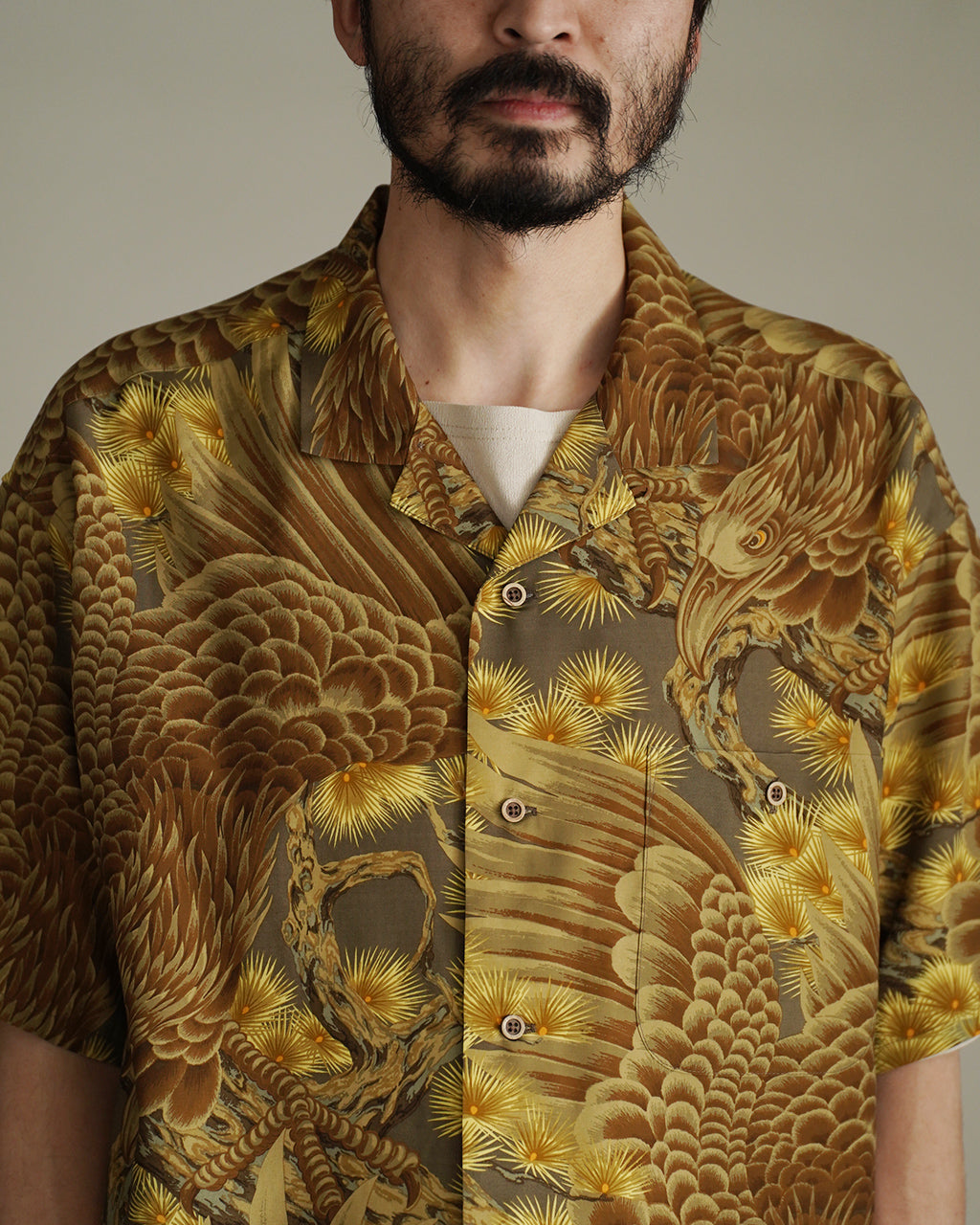 Nigel Cabourn ナイジェル・ケーボン ALOHA SHIRT EAGLE アロハシャツイーグル 鷲 ワシ 鳥 松 | Crouka(クローカ)