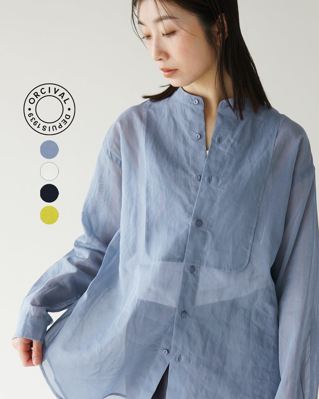 ORCIVAL オーシバル シアー バンド カラー シャツ Cotton Voile Band Collar Shirt ブザムシャツ 長袖 透け感 コットンボイル OR-B0270 VOM【送料無料】