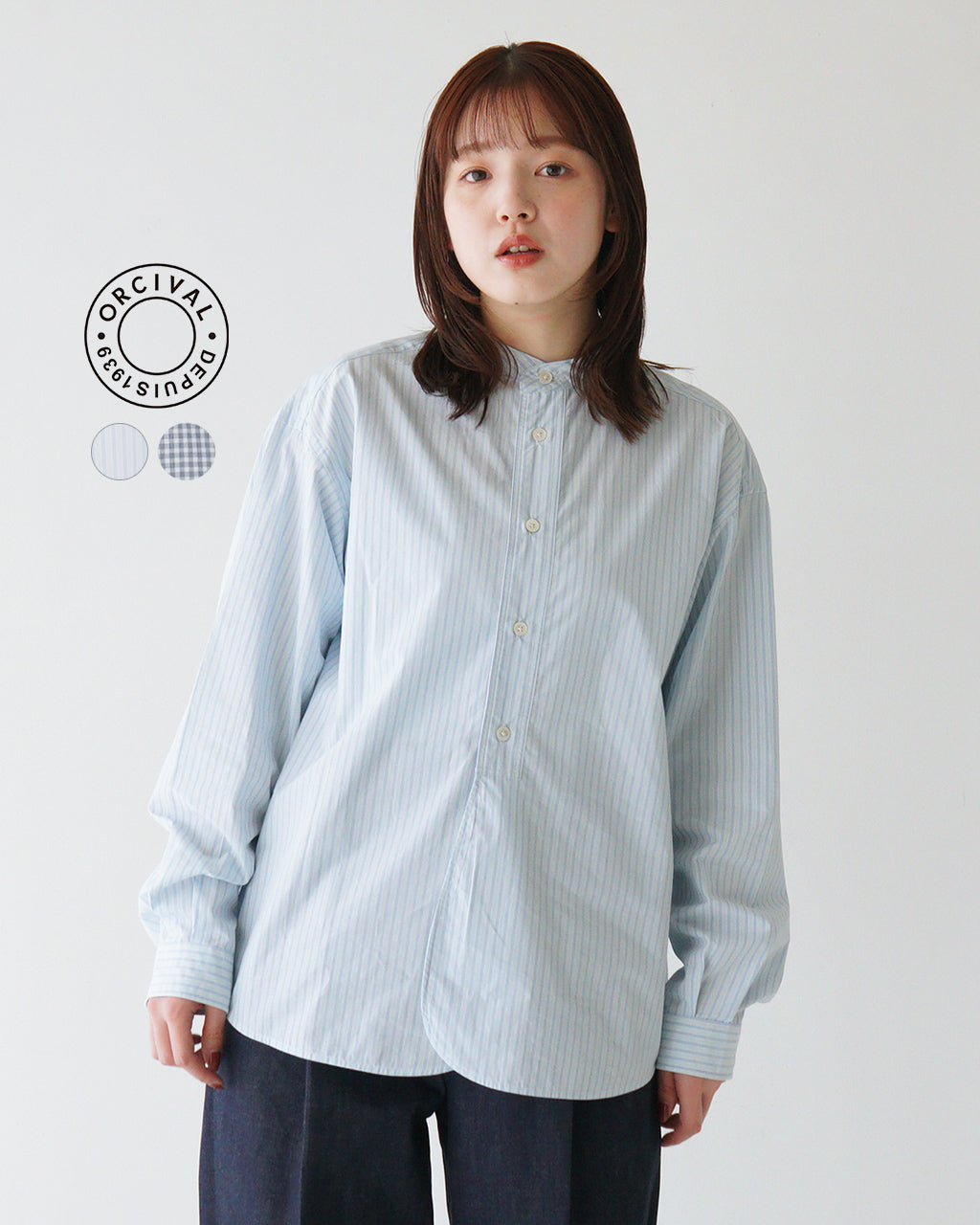 ＼早得24時間限定ポイント10倍／ORCIVAL オーシバル バンドカラーシャツ Typewriter Band Collar Shirt 長袖 オーバーサイズ コットンタイプライター OR-B0273 TYS【送料無料】