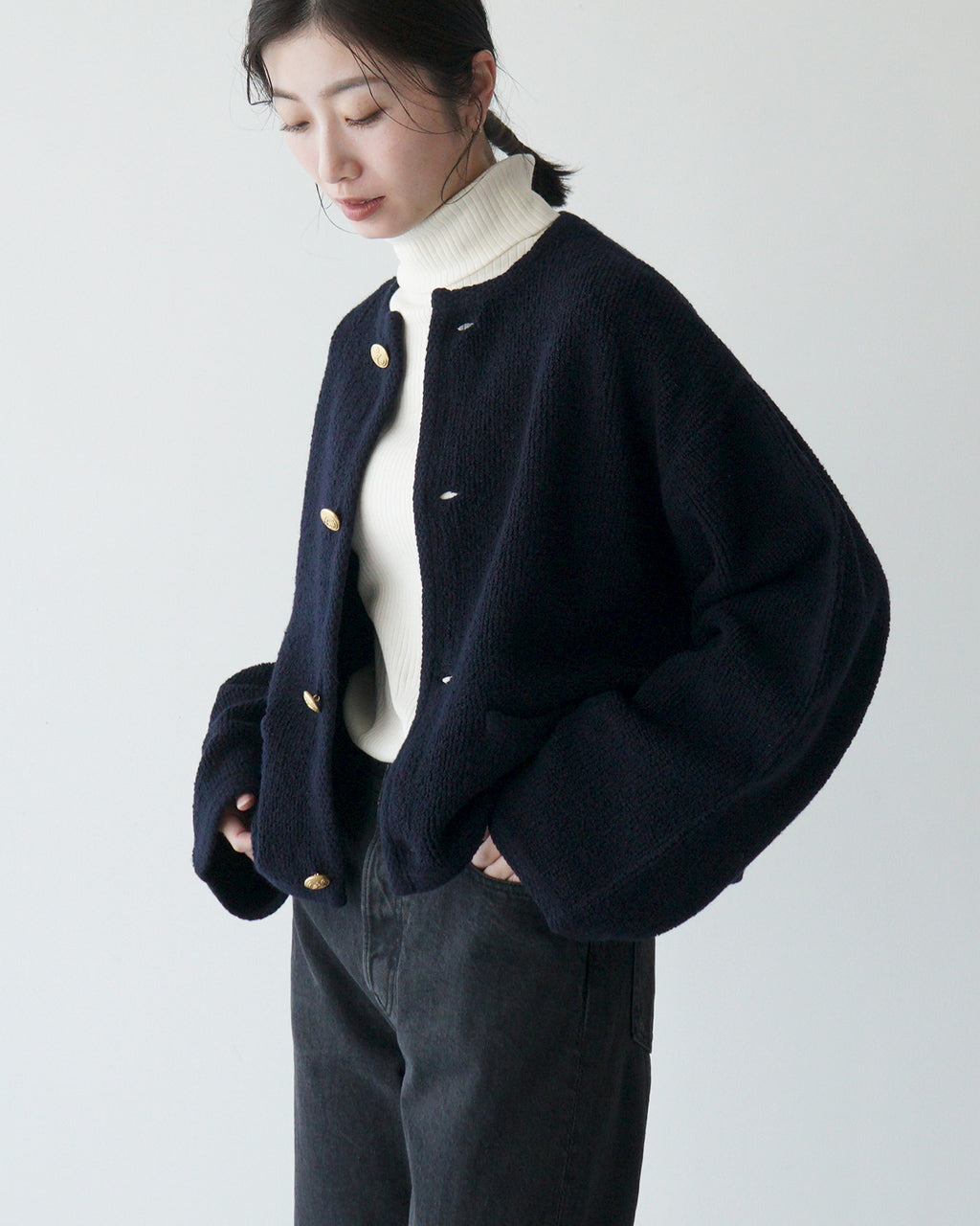 【SALE！20%OFF】ORCIVAL オーシバル ニットカーディガン CREW NECK CARDIGAN クルー ネック ドロップショルダー OR-D0106 BCK