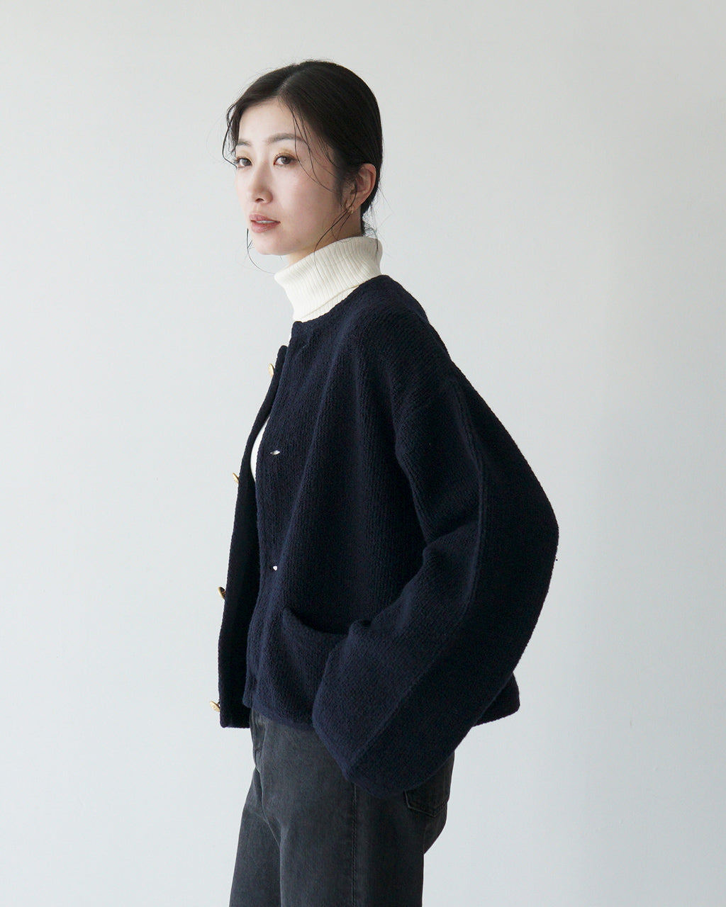 【SALE！20%OFF】ORCIVAL オーシバル ニットカーディガン CREW NECK CARDIGAN クルー ネック ドロップショルダー OR-D0106 BCK