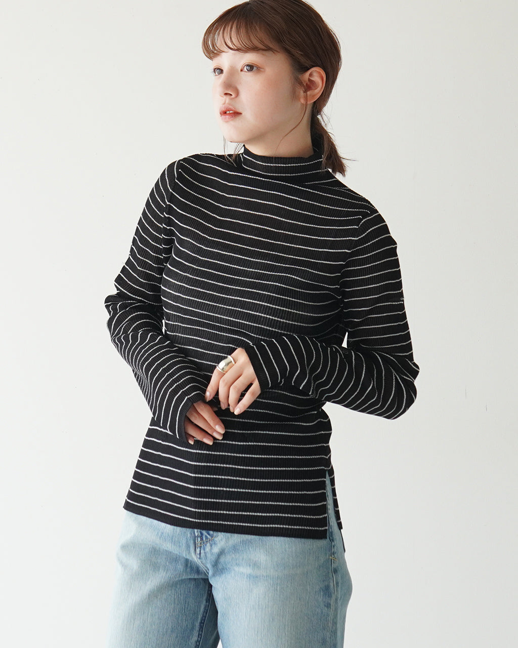 ORCIVAL オーシバル モックネック プルオーバー MOCK NECK PULLOVER シアー リブニット ソリッド ボーダー OR-D0108 SAR【送料無料】