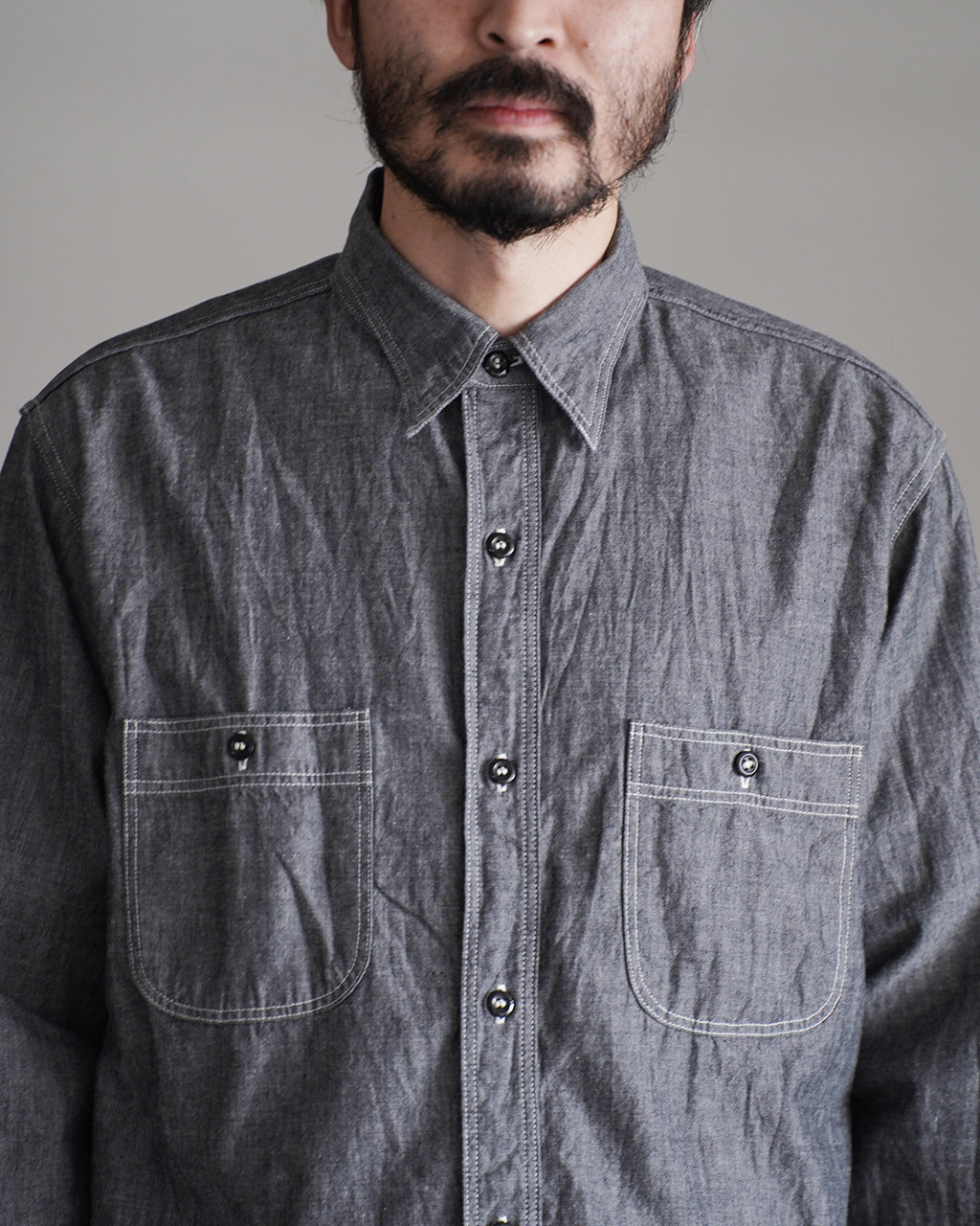 orSlow オアスロウ リラックスフィット ブラックシャンブレーワークシャツ | Crouka(クローカ)