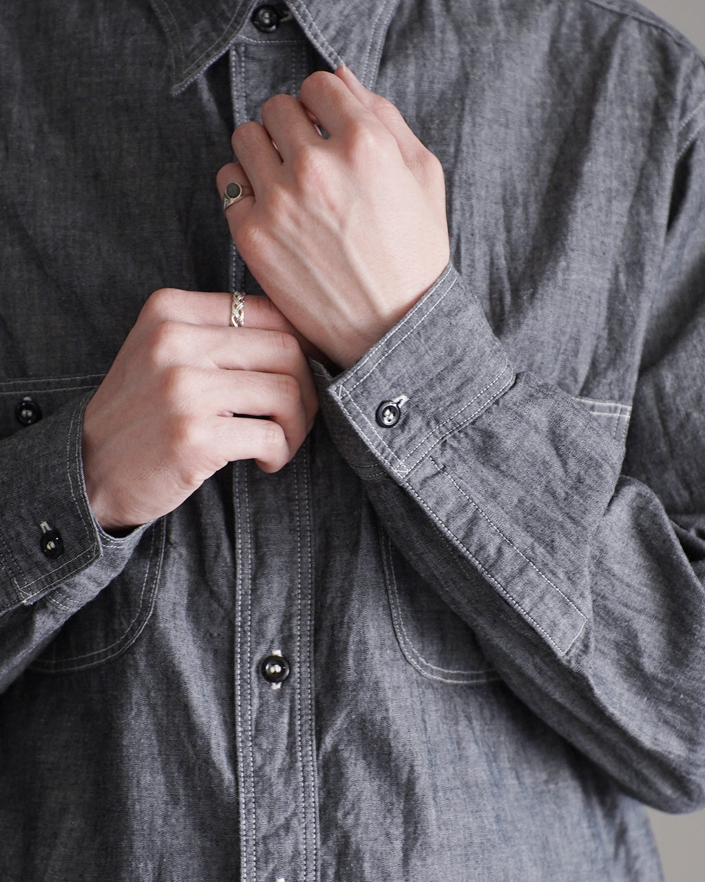 orSlow オアスロウ リラックスフィット ブラックシャンブレーワークシャツ | Crouka(クローカ)