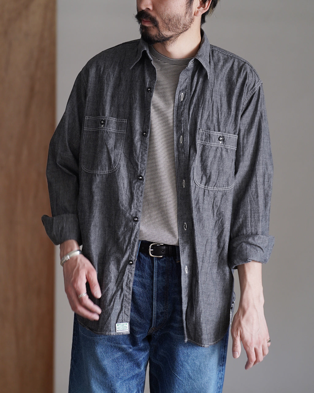 orSlow オアスロウ RELAX FIT BLACK CHAMBRAY WORK SHIRT リラックス