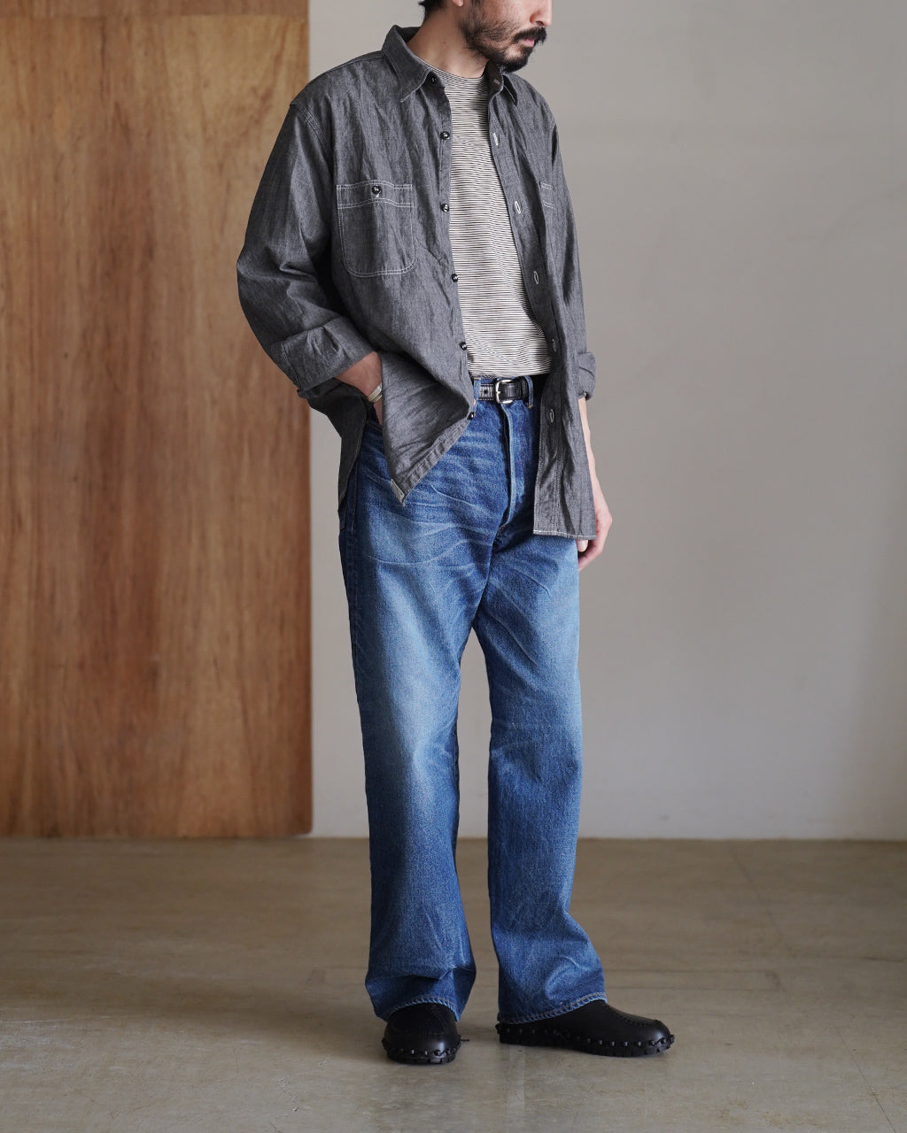 orSlow オアスロウ リラックスフィット ブラックシャンブレーワークシャツ | Crouka(クローカ)