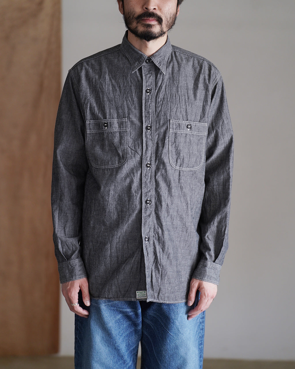 orSlow オアスロウ リラックスフィット ブラックシャンブレーワークシャツ | Crouka(クローカ)