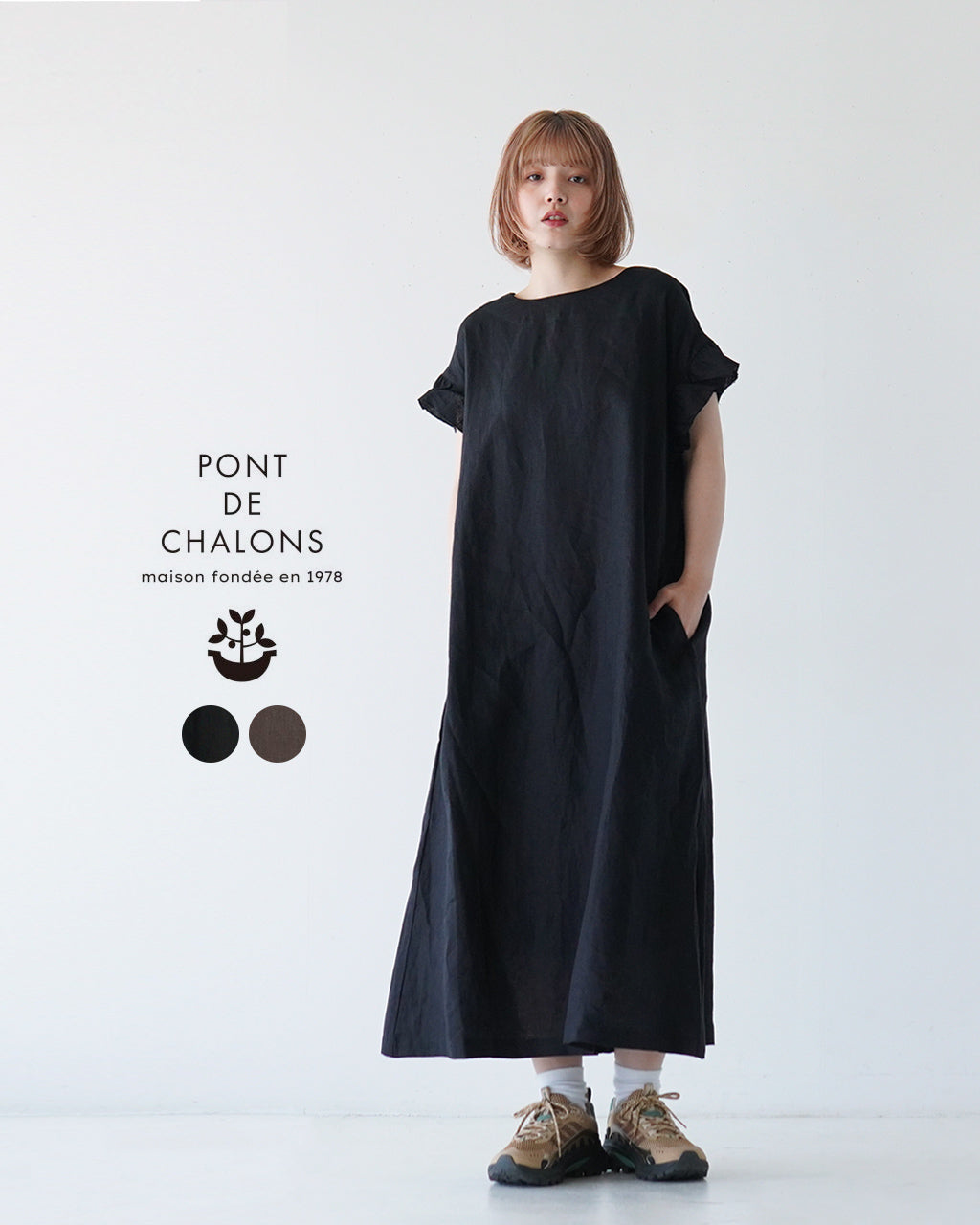 PONT DE CHALONS ポンデシャロン リネンフリル袖 ワンピース 22431228【送料無料】