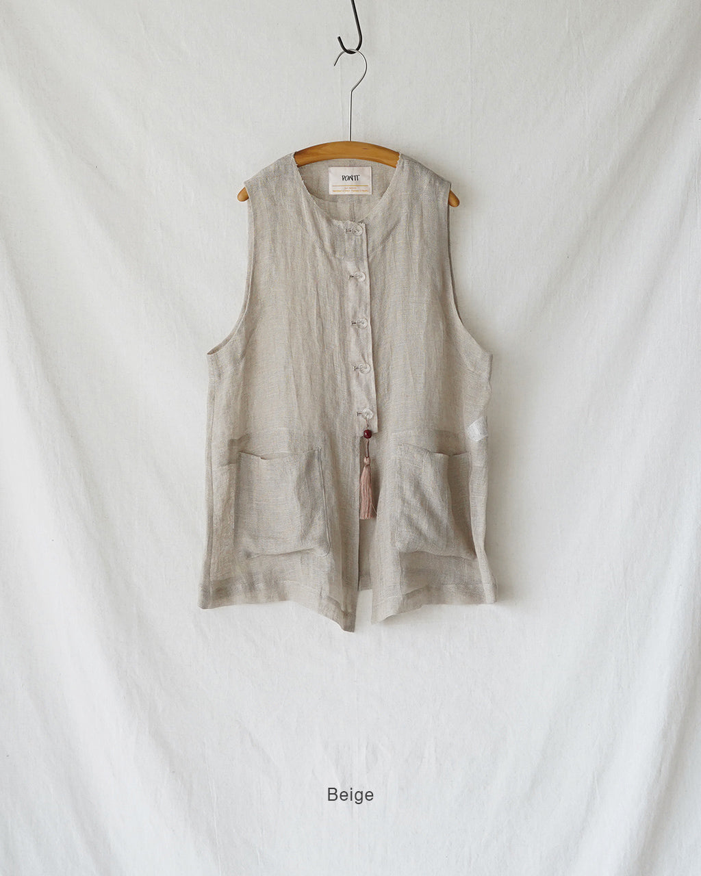 HOWIE linen vest リネンベスト ベージュ blue willow｜リネンロング