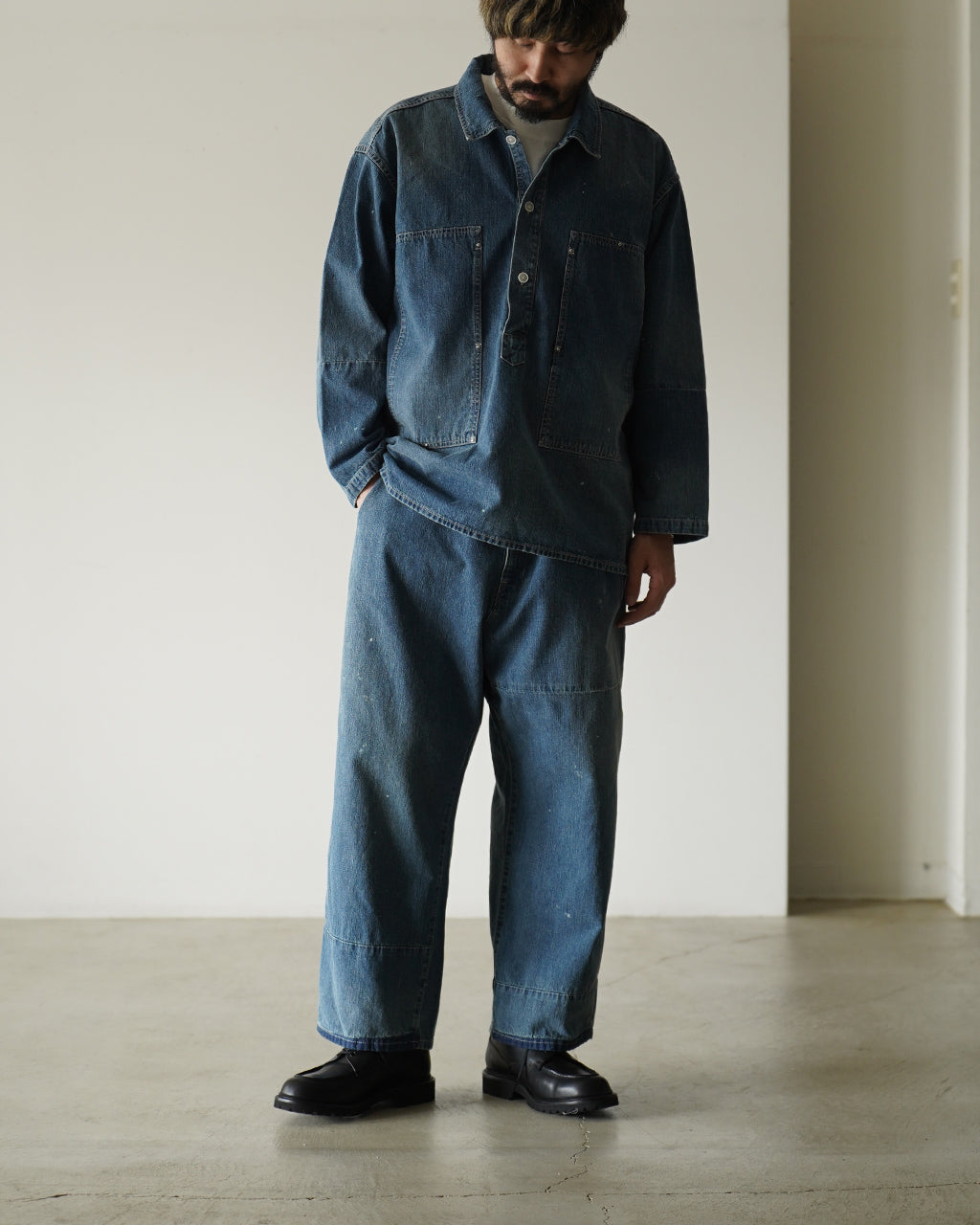 PORTER CLASSIC BREAKFAST DENIM FATTY PANTS PC-005-3850 デニム ワイドテーパードパンツ ブルー｜Crouka(クローカ)
