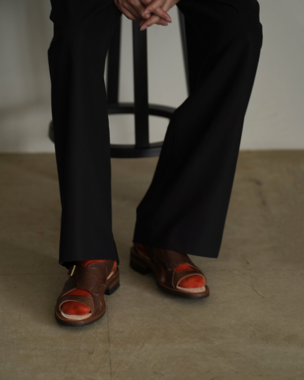 Post Production ポストプロダクション 美品 Hunt-Sandals レザーサンダル シューズ メンズ ブラック 6H ビブラムソール 6H Post Production Hunt-Sandals | ポストプロダクション ハントサンダル