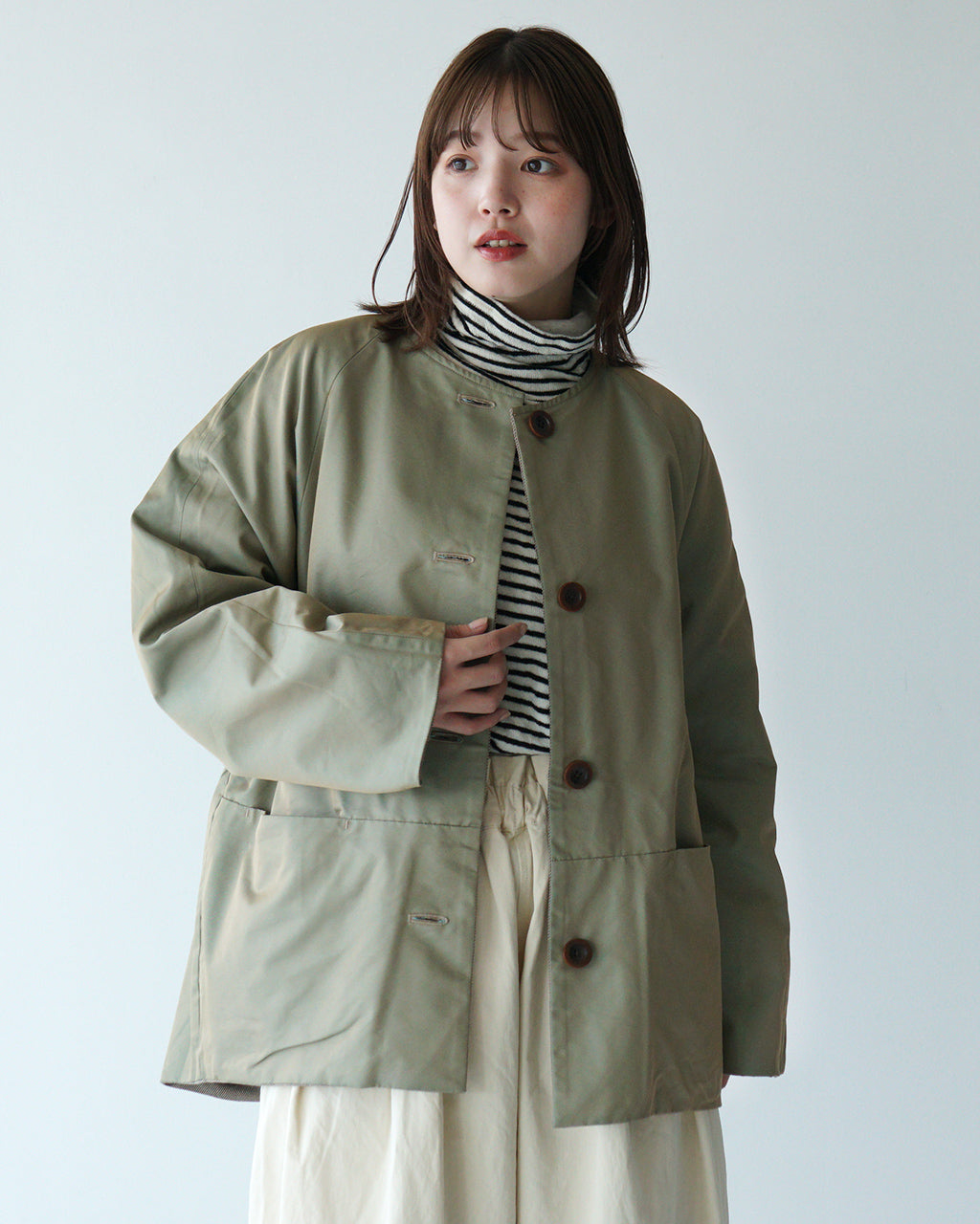 【SALE！50%OFF】prit プリット リバーシブル ノーカラー コクーンコート ポリエステルツイル × 60/2 交織ギャバ 2way ミドル丈 P60500【送料無料】