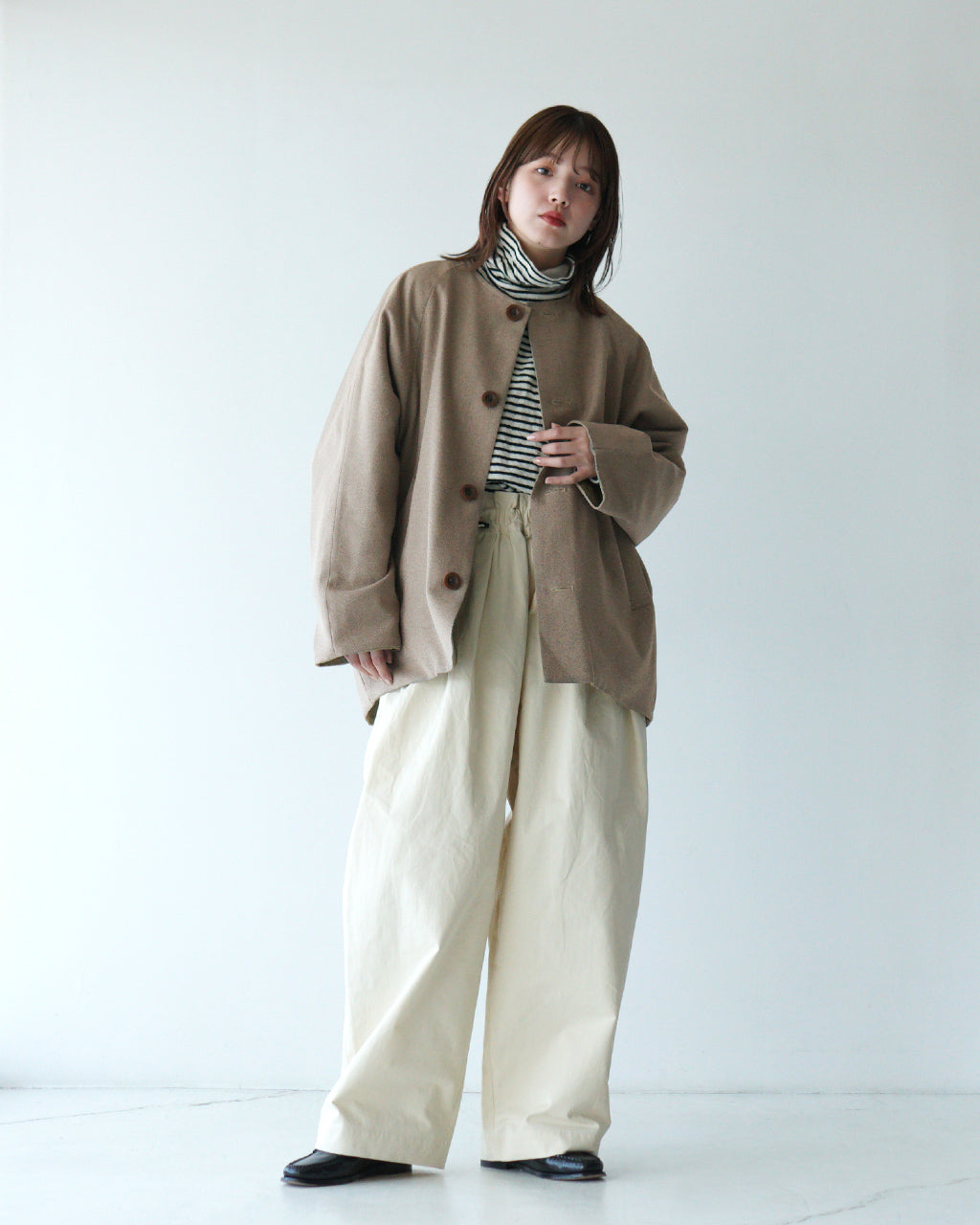 【SALE！50%OFF】prit プリット リバーシブル ノーカラー コクーンコート ポリエステルツイル × 60/2 交織ギャバ 2way ミドル丈 P60500【送料無料】