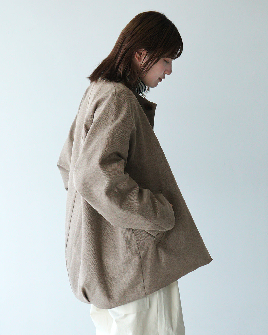 【SALE！50%OFF】prit プリット リバーシブル ノーカラー コクーンコート ポリエステルツイル × 60/2 交織ギャバ 2way ミドル丈 P60500【送料無料】