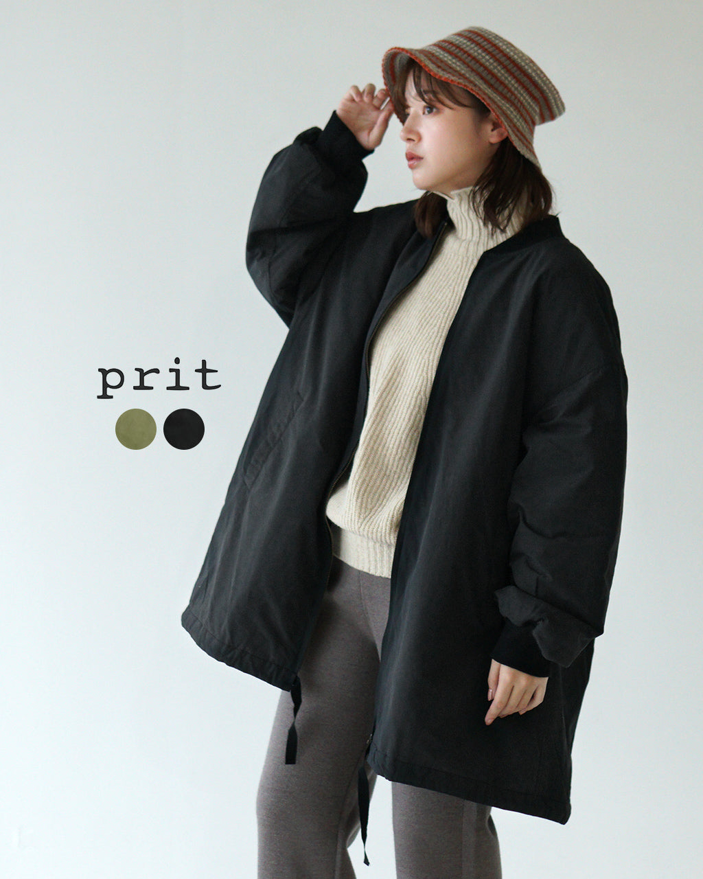 【SALE！30%OFF】prit プリット  ジップブルゾン コットンナイロン ウェザー ピーチ起毛 ジャケット ミドル丈 アウター P60503【送料無料】