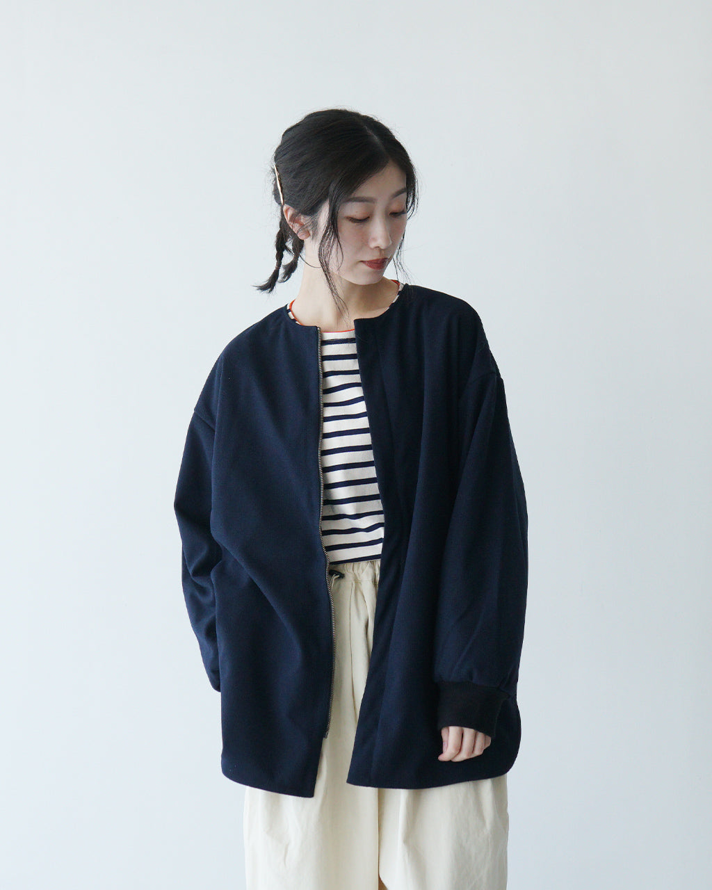 【SALE！30%OFF】prit プリット アウター ジップブルゾン ウールライク ハウンドトゥース ノーカラー ラウンドヘム ジャケット P60507【送料無料】