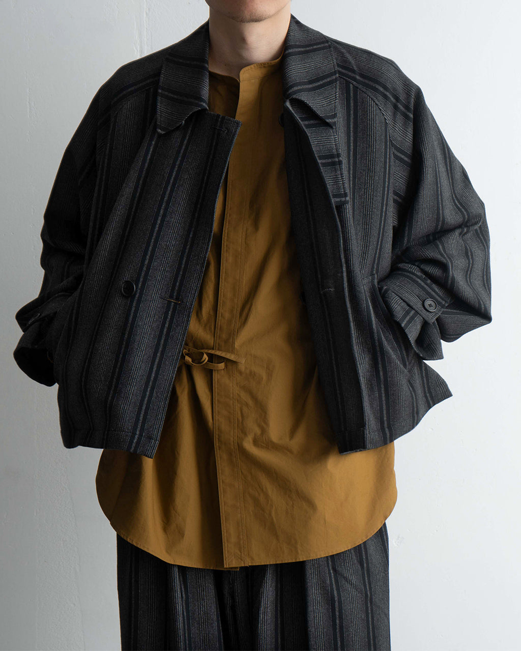 RAINMAKER レインメーカー バンドカラー ドウギ シャツ BAND COLLAR DOUGI SHIRT シナモン ストライプ RM242-015【送料無料】