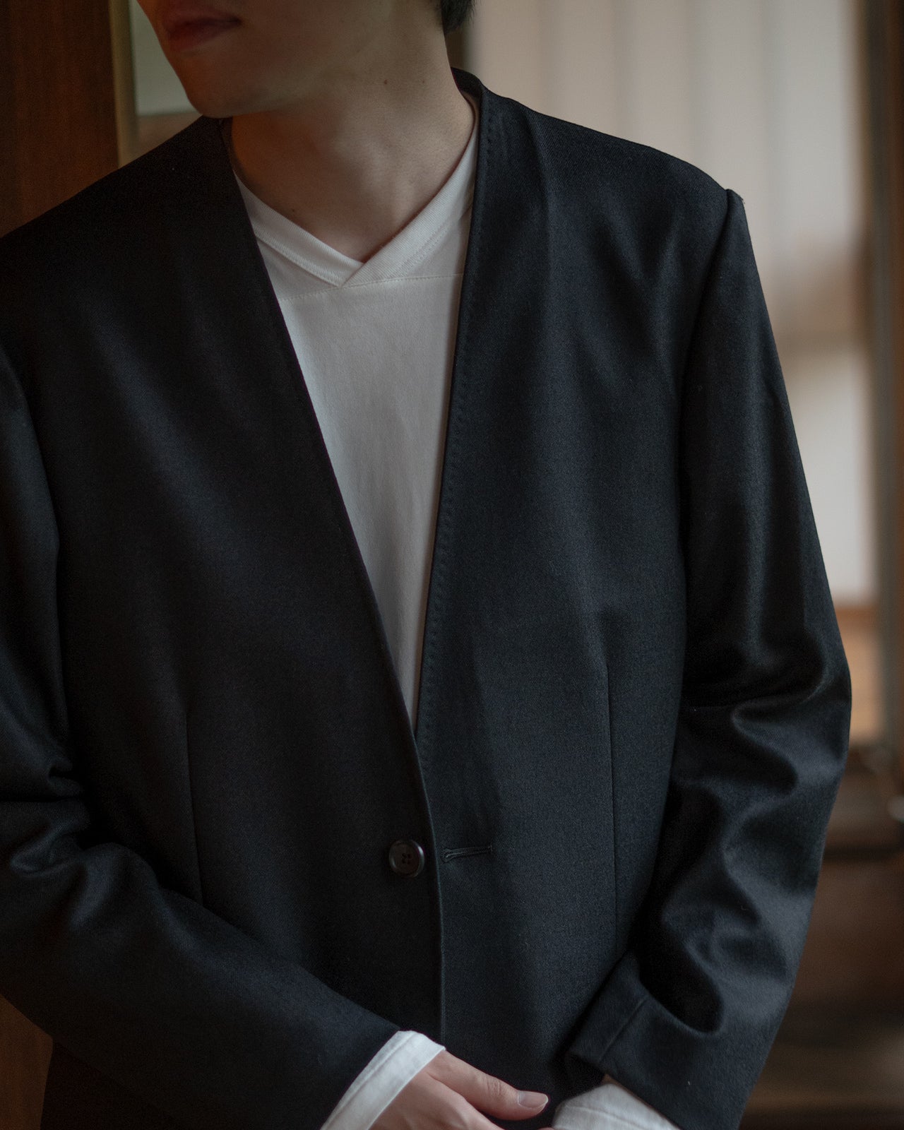 RAINMAKER レインメーカー ノーカラー ロングジャケット メンズ NO