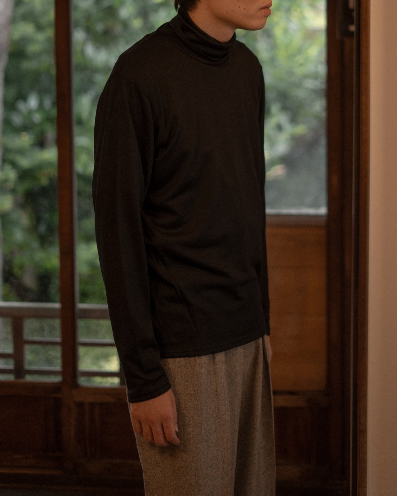 WASHABLE-WOOL HIGH NECK SHIRT RM252-043