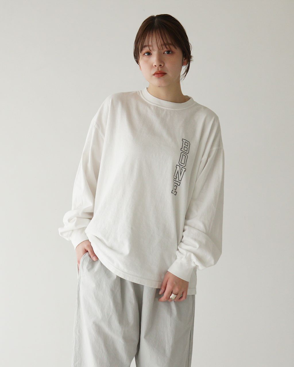 REMI RELIEF レミレリーフ ロングスリーブ Tシャツ HARD SP加工20/-天竺ロンT(BONE) カットソー ロゴT RN28369134 【送料無料】