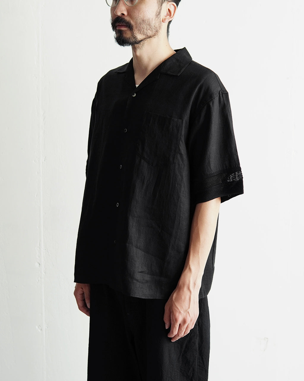 rinoneca リノネカ リネン メッシュ オープンカラー シャツ LINEN MESH OPEN COLLAR SHIRT RNC004【送料無料】 [★]