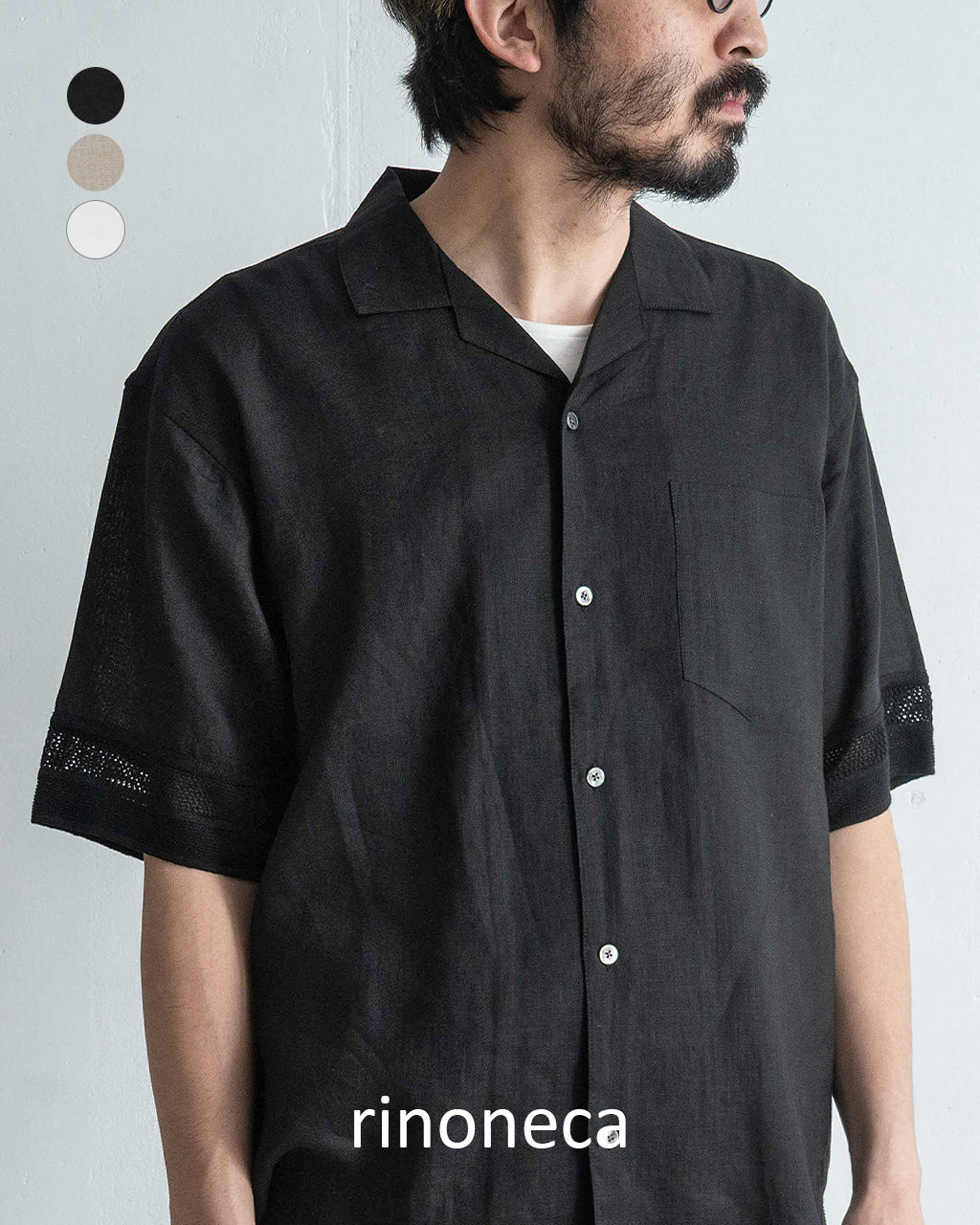 rinoneca リノネカ リネン メッシュ オープンカラーシャツ LINEN MESH OPEN COLLAR SHIRT 半袖 開襟 RNC004【送料無料】【クーポン対象外】