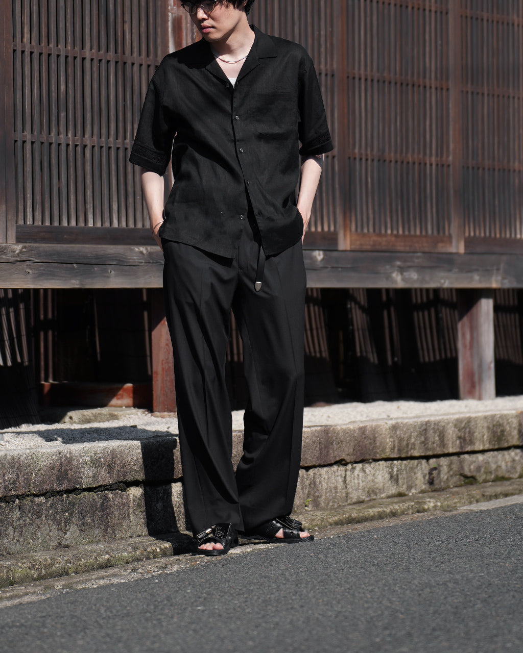 rinoneca リノネカ リネン メッシュ オープンカラーシャツ LINEN MESH