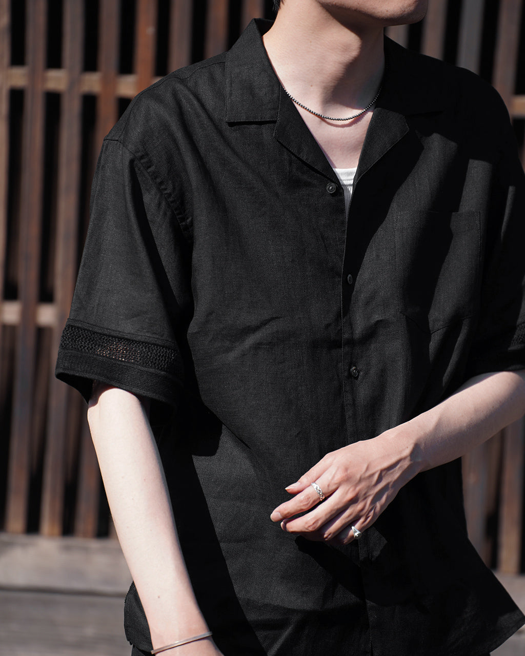 | coupon | LINEN MESH OPEN COLLAR SHIRT RNC004