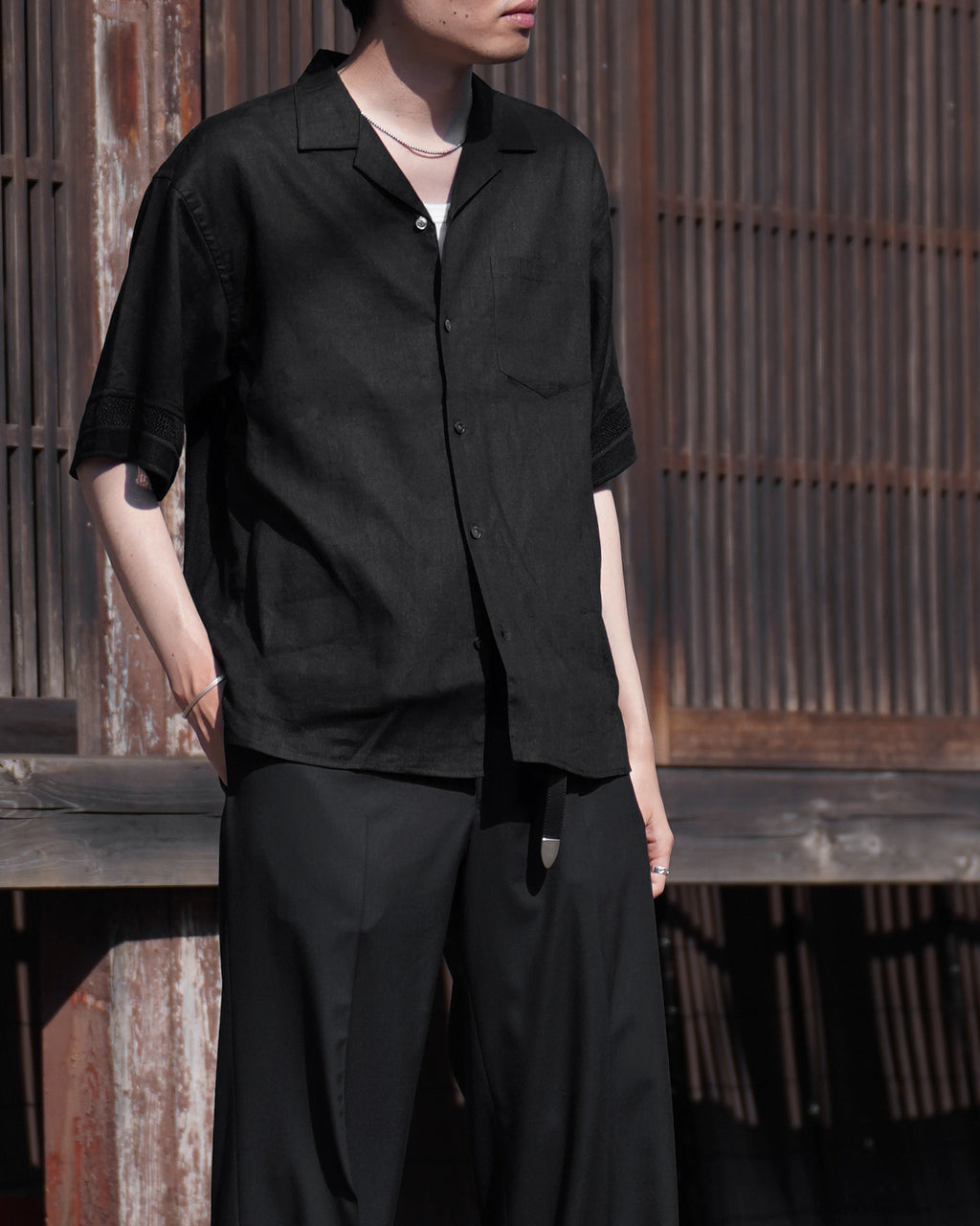 | coupon | LINEN MESH OPEN COLLAR SHIRT RNC004