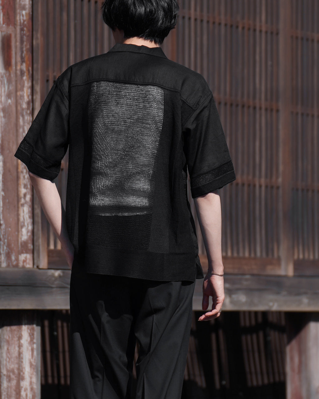 rinoneca リノネカ リネン メッシュ オープンカラーシャツ LINEN MESH