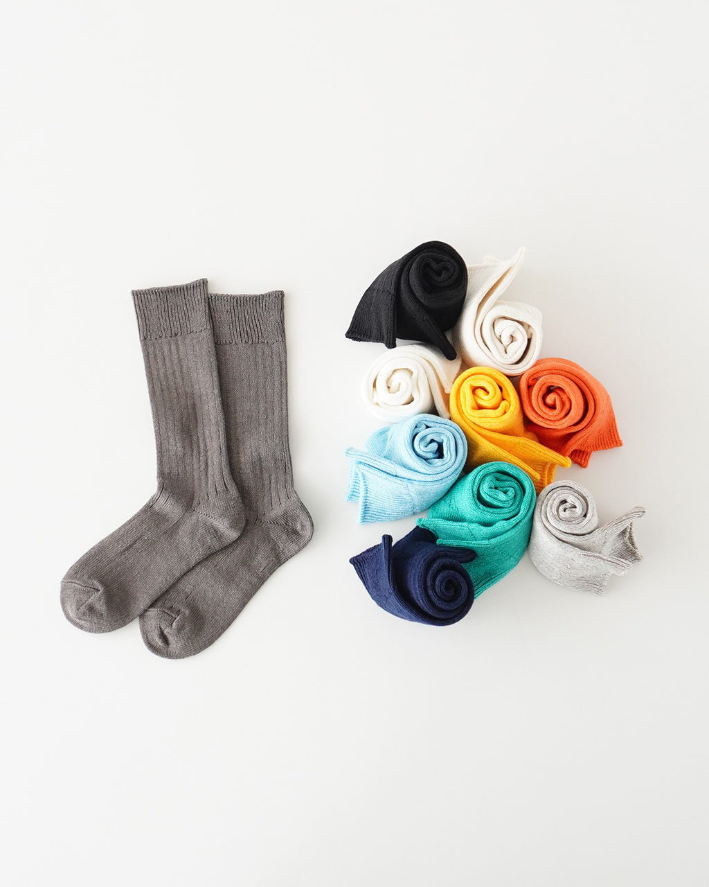 LINEN COTTON RIBBED CREW SOCKS R1461