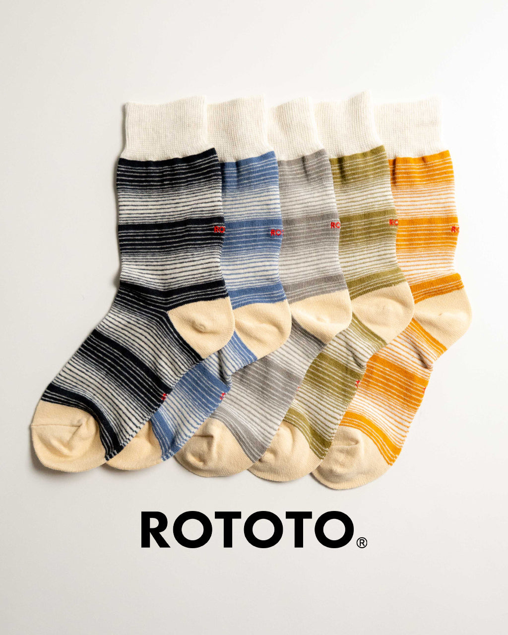 ROTOTO ロトト HORIZONTAL STRIPE CREW SOCKS ホリゾンタルストライプクルーソックス 靴下 ボーダー R1580-SS25【メール便可】